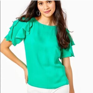 Lilly Pulitzer Ruffle Short Sleeve Ana Top, large, NWOT